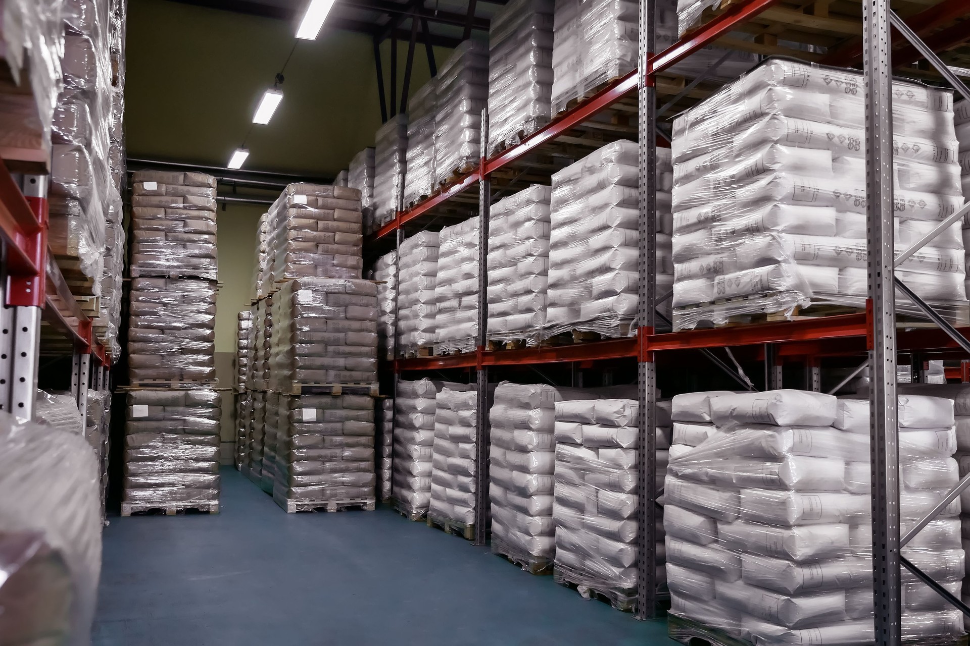 warehouse of finished products in paper bags
