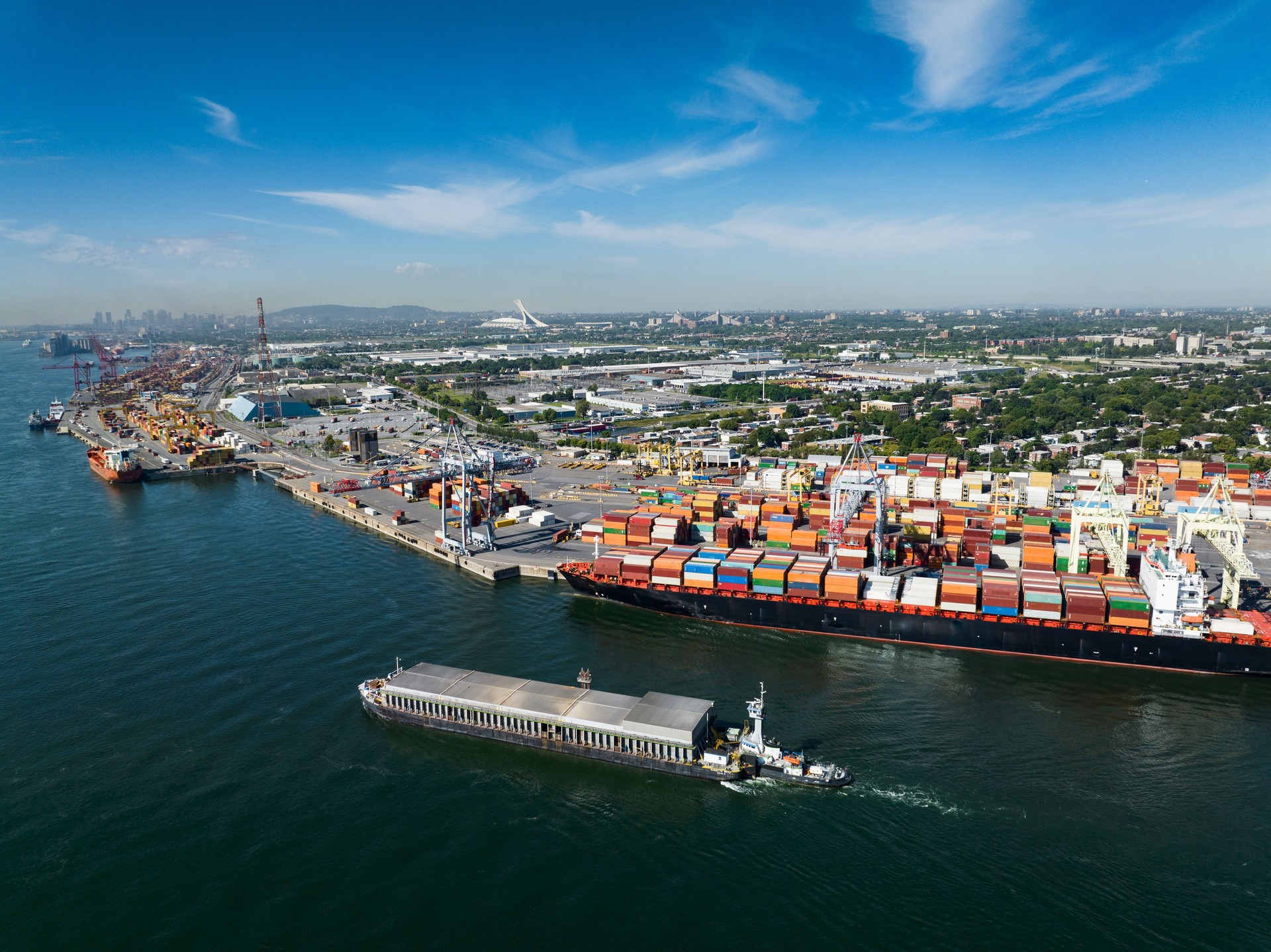 Aerial view of the port of Montreal