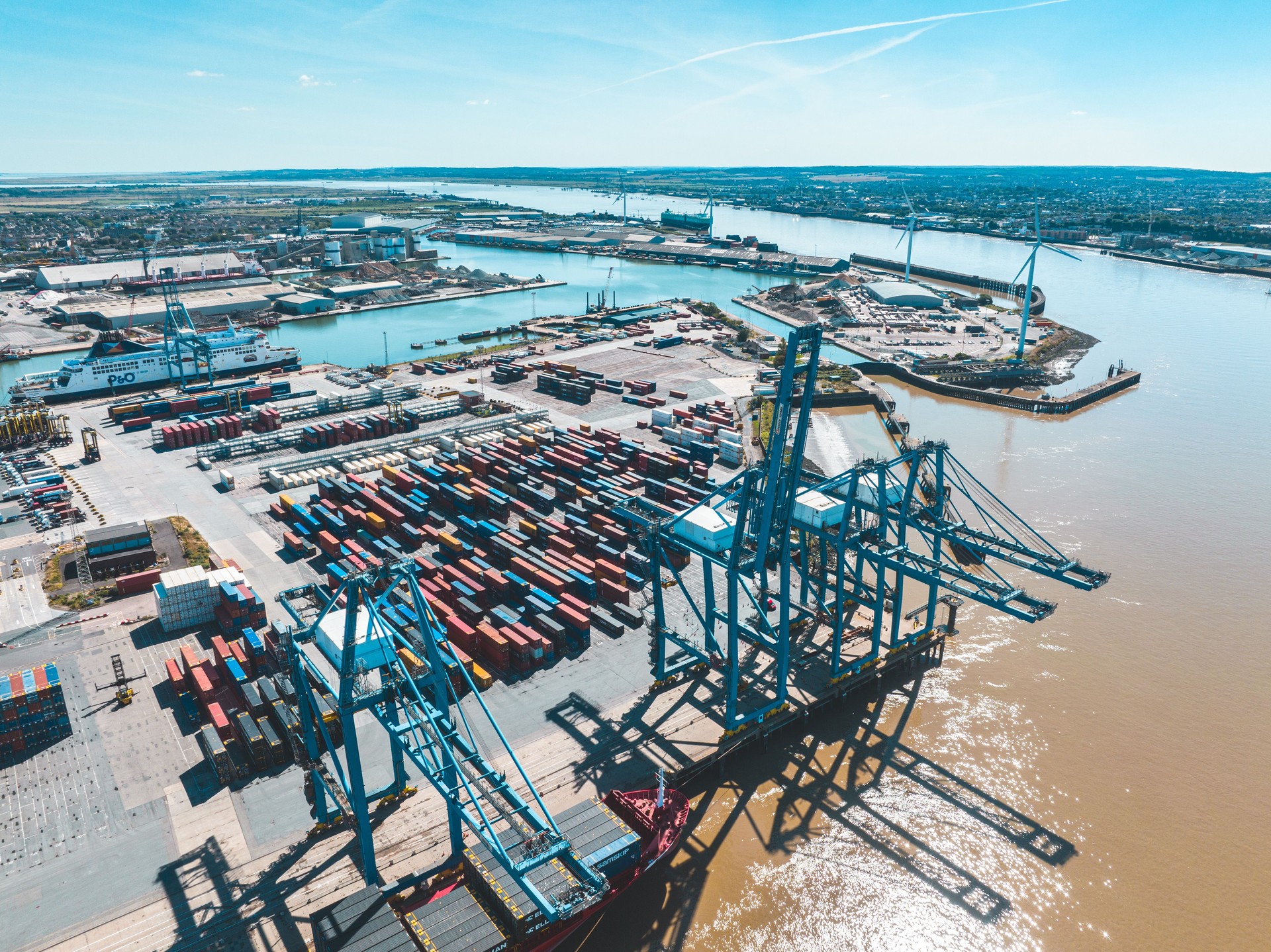 Drone view of Tilbury Docks in England